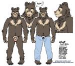 anthro artdecade balls bear bottomwear circumcised clothed clothing clothing_cord comic dialogue drawstring english_text flaccid genitals humanoid_genitalia humanoid_penis male mammal model_sheet nude pajamas pants penis sloth_bear solo text topless url ursine willy_(artdecade)