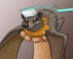 ambiguous_gender bat black_eyes brush brushie_brushie_brushie brushing brushing_fur derp_eyes disembodied_hand duo durr feral fur mammal megabat membrane_(anatomy) membranous_wings meme personal_grooming smile snout social_grooming solo_focus toothbrush unknown_artist wings