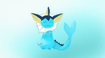 16:9 ambiguous_gender digital_drawing_(artwork) digital_media_(artwork) digital_painting_(artwork) eeveelution eyes_closed generation_1_pokemon happy hi_res nintendo paws pokemon pokemon_(species) signature simple_background smile solo standing tail twofist vaporeon widescreen