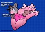 american_opossum awekiazaruwulpy bound bovid bubby_(awekiazaruwulpy) butt butt_grab caprine clothing english_text hand_on_butt hi_res male male/male mammal marsupial sheep text text_on_clothing underwear wulpy_(awekiazaruwulpy)