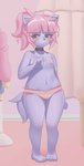 anthro blush canid canine choker clothed clothing ear_piercing female flat_chested hi_res ikouzhy jewelry liz_pink looking_at_viewer mammal necklace nipples panties piercing solo topless underwear