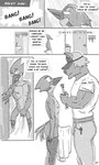 3:5 after_shower anthro avian bathing bird black_and_white blue_jay canid canine canis cartoon_network comic corvid domestic_dog duo english_text erection hi_res jackofak jay_(bird) male male/male mammal monochrome mordecai_(regular_show) new_world_jay nude oscine passerine regular_show shower showering text towel towel_wrap wide_eyed