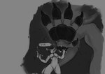 ahastar anthro bolt_(diablo_the_rex) caught_off_guard demon dragon duo extreme_size_difference feet hi_res hindpaw imminent_stomp larger_male looming looming_foot looming_over male male/male male_feet monochrome mythological_creature mythological_scalie mythology nude pawpads paws scalie size_difference sketch smaller_male soles tail toes zero.one