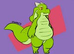 amber_eyes ambiguous_gender anthro belly big_belly big_ears big_tail cheek_frill countershading cyan_melody digitigrade freckles green_body green_scales hi_res horn kobold lizard moss_(cyan_melody) reptile scales scalie short_stack slightly_chubby solo tail thick_thighs