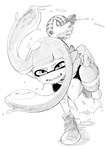 animal_humanoid burst_bomb cephalopod cephalopod_humanoid clothing dripping dripping_paint female footwear gun hi_res humanoid inkling inkling_girl marine marine_humanoid mask mollusk mollusk_humanoid monochrome nintendo paintball_gun ranged_weapon running shiromanta shoes smile sneakers solo splatoon splattershot squid_humanoid water_balloon weapon