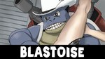 16:9 ambiguous_gender blastoise blue_body clothing cowboy_hat duo ergomancy feral generation_1_pokemon grey_eyes hat headgear headwear hi_res human male mammal meme nintendo pokemon pokemon_(species) shoulder_cannon smile widescreen