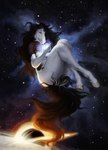 absurd_res anthro black_hair black_hole blue_eyes bodily_fluids breasts brown_body brown_hair brown_tail cosmic_background equid equine female gradient_hair hair hi_res hooves horse magic_user mammal mouth_closed multicolored_hair narrowed_eyes nipples nude scarla_(scarlanya) scarlanya signature solo space space_background star tail tan_hooves tears two_tone_hair white_body