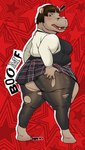 absurd_res anthro atlus big_butt bottomwear breasts brown_hair butt butt_expansion clothing common_hippopotamus expansion female grey_body grey_skin growth hair hhhyyyiii hi_res hippopotamid huge_thighs human_to_anthro leggings legwear makoto_niijima mammal megami_tensei megami_tensei_persona overweight overweight_anthro overweight_female persona_(series) persona_5 rear_view red_eyes school_uniform sega skirt solo species_transformation standing thick_thighs thigh_expansion torn_clothing torn_leggings torn_legwear transformation uniform weight_gain