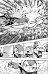 avian bodily_fluids canid chespin chloe_(icma) comic dewott fangs fennekin feral fight generation_1_pokemon generation_4_pokemon generation_5_pokemon generation_6_pokemon group guildmaster_(icma) lir_(icma) makotoo male mammal monochrome motion_lines nintendo pikachu piplup pmd:_icma pokemon pokemon_(species) pokemon_mystery_dungeon right_to_left scarf servine sharp_teeth shocked spike_chunsoft stra_(icma) surprise surprised_expression sweat sweatdrop teeth text twizel_(icma)