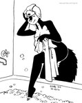 2019 anthro bathtub black_and_white breasts bubble_bath butt covering covering_breasts covering_self female foot_in_water kelly_o'dor looking_at_viewer mammal mephitid monochrome narrowed_eyes navel skunk solo striped_skunk tegerio towel towel_on_head zandar's_saga