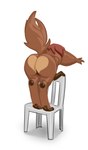 ambiguous_gender anthro bent_over big_butt brown_body brown_fur brown_hair brown_pawpads brown_tail butt chair fur furniture hair hybrid on_chair pawpads presenting presenting_hindquarters raised_tail simple_background solo tail tama-tama unknown_artist unknown_species white_background