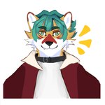 1:1 anthro black_nose canid canine choker clothing fox fur green_eyes green_hair hair hi_res jacket jewelry male mammal necklace neron neronmangorro red_clothing red_jacket red_topwear solo teeth topwear yellow_body yellow_fur