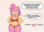 2024 allola1101 amy_rose annoyed anthro belly belly_overhang belly_squish blush bottomwear breasts clothing digital_drawing_(artwork) digital_media_(artwork) english_text eulipotyphlan eyelashes female hedgehog hi_res mammal muffin_top navel overweight overweight_anthro overweight_female pink_body sega slightly_chubby solo sonic_the_hedgehog_(series) squish standing swimwear text thick_thighs tight_bottomwear tight_clothing two-piece_swimsuit weight_gain weight_gain_drive