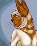 2015 ambiguous_gender anthro arm_tuft armpit_hair back_tuft blue_background blue_eyes body_hair brown_body brown_countershading brown_ears brown_fur brown_nose brown_stripes bust_portrait clothed clothing colorpoint countershade_face countershading digital_media_(artwork) domestic_cat eyelashes facial_markings felid feline felis femboy fluffy freckles frown fur hair hair_over_eye half-closed_eyes head_markings head_tuft hybrid javanese_cat looking_at_viewer looking_back lynx lynx_point mammal markings multicolored_body multicolored_fur muzzle_(marking) narrowed_eyes neck_tuft one_eye_obstructed portrait rear_view short_hair simple_background snout snout_markings solo stripes topless tuft two_tone_body two_tone_fur vampirekitty watermark whiskers white_body white_fur white_hair