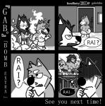 5_fingers anthro bau_husky blush breath briefs bulge canid canine canis cheek_tuft chest_tuft clothed clothing comic cute_fangs dialogue domestic_dog drunk duo emanata english_text eyebrows eyes_closed facial_tuft felid fingers fur gab_(comic) gab_shiba gabshiba gesture greyscale half-closed_eyes hand_gesture head_tuft holding_object husky inside lion looking_back male male/male mammal monochrome musical_note musical_symbol narrowed_eyes nordic_sled_dog open_mouth pantherine panting rai_(gabshiba) shiba_inu siberian_husky speech_bubble spitz standing steam substance_intoxication symbol text thinking thumbs_up topless towel towel_only tuft underwear