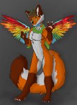 anthro canid canine collar fay_(faythewingedfox) fluffy fluffy_tail fox fur heterochromia hi_res highlights_(coloring) male mammal orange_body orange_fur scarf simple_background solo tail white_body white_fur