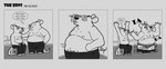 2024 anthro barnem belly big_belly bottomwear clothing comic dialogue duo english_text hi_res male mammal monochrome moobs murid murine nipples overweight overweight_male pants rat rodent sitting text underwear