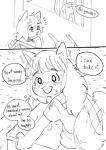 anthro biped canid canine clothing comic dialogue digital_media_(artwork) duo english_text female fox fur_(theterm) human kemono mammal monochrome school_uniform solo_focus speech_bubble tail tail_motion tailwag text theterm uniform young young_anthro young_female young_human