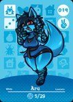 amiibo_card anthro arturfox aru(lineart_aru) blue_body blue_hair breasts card character: check_tag_type clothing female generation_4_pokemon hair hi_res lucario nintendo pokemon pokemon_(species) red_eyes solo tail