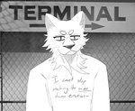 2021 anthro clothed clothing digital_drawing_(artwork) digital_media_(artwork) english_text felid feline fur half-length_portrait hi_res male mammal portrait shirt simple_background solo text the_twilight_zone thefurryartist43 topwear unnamed_character whiskers