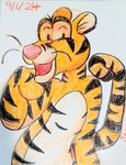 2024 absurd_res ambiguous_gender anthro countershading crayon_(artwork) dated disney dot_eyes eyebrows felid happy hi_res jackrabbit_(artist) mammal mitten_hands pantherine shaded smile solo stripes tiger tigger toony traditional_media_(artwork) whiskers winnie_the_pooh_(franchise)