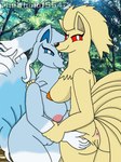 3:4 alolan_form alolan_ninetales anthro big_breasts breasts duo female female/female forest generation_1_pokemon generation_7_pokemon genitals looking_at_viewer ninetales nintendo nipples nude plant pokemon pokemon_(species) pussy regional_form_(pokemon) thewholof554 tree