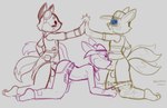 2023 4_tails 4_toes anthro anthro_on_anthro anthro_penetrated anthro_penetrating anthro_penetrating_anthro blush bodily_fluids bottomwear bottomwear_down bulge canid canine canis chaps clothed clothing colored_sketch cowboy_hat coyote dipstick_tail doggystyle dot_eyes double_penetration erection eyewear eyewear_on_head feet felino fellatio fenn_(felino) fennec_fox fox from_behind_position fur gesture gloves_(marking) goggles goggles_on_head group group_sex hat headgear headwear hi_res high_five kerchief kneeling_oral_position looking_at_another looking_up male male/male male_penetrated male_penetrating male_penetrating_male mammal markings motion_lines multi_tail oral pants pants_down partially_clothed penetration penile pixile_studios saliva sex shirt sketch spitroast striped_body striped_fur stripes sunglasses super_animal_royale tail tail_markings threesome toes topwear trio true_fox vest