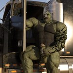 3d_(artwork) abs arm_tattoo balls biceps bodily_fluids bottomless bottomless_male cigarette clothed clothing digital_media_(artwork) erection fangs genital_fluids genitals glans green_body green_skin humanoid humanoid_pointy_ears leaking_precum male masturbation muscular muscular_humanoid muscular_male og_idk orc pecs penis precum shirt smoking smoking_cigarette solo tank_top tattoo teeth topwear truck_(vehicle) vehicle vein veiny_muscles