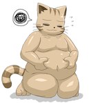 3_toes anthro belly_grab bodily_fluids crouching domestic_cat embarrassed enigi09 feet felid feline felis kainushi-san male mammal moobs navel nude overweight overweight_male simple_background solo sweat tail toes weight_conscious white_background