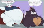 14:9 absurd_res anthro astrum_(artist) back_fat bear belly big_belly big_breasts big_butt black_bear breasts burping butt clothing dialogue digital_drawing_(artwork) digital_media_(artwork) duo ear_piercing female furniture hi_res hiccuping huge_belly huge_butt inner_ear_fluff lidded_eyes mammal muscular muscular_anthro muscular_female navel navel_piercing neck_tuft obese obese_anthro obese_female onomatopoeia overweight overweight_anthro overweight_female paws piercing polar_bear rear_view rumbling_stomach russian_text scarf shirt sitting sofa sound_effects tail talking_to_viewer text thick_thighs topwear tuft ursine wide_hips