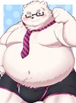 2024 anthro bear belly big_belly black_nose blush bulge clothing cute_fangs eyewear fangs glasses hi_res kemono male mammal moobs navel nipples one_eye_closed overweight overweight_male scar solo teeth trail_arnak underwear wink