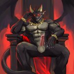 1:1 anthro bodily_fluids chair dragon ear_piercing ear_ring erection evil_grin furniture fynnley genital_fluids genitals gold_(metal) hi_res jewelry lord male muscular mythological_creature mythological_scalie mythology nipples nude penis piercing precum ring_piercing scalie smile solo tail throne wings