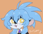 anthro blue_body blue_fur blue_hair chibi fangs fur hair haplorhine hi_res male mammal monkey nebula_stellas primate sinfrou smile solo star_eyes teeth yellow_eyes