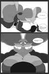 2:3 absurd_res all_fours anthro big_breasts big_butt breasts butt cleavage clothed clothing comic curvy_figure delphox dialogue duo english_text eyelashes female female_focus female_on_top generation_6_pokemon guyzep heart_eyes heart_symbol hi_res huge_breasts huge_butt human interspecies larger_anthro larger_female looking_at_viewer male male/female mammal monochrome nintendo on_top pokemon pokemon_(species) pokephilia simple_background size_difference smaller_human smaller_male smothering speech_bubble tail text thick_thighs voluptuous voluptuous_female white_background wide_hips