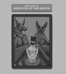 2022 anon anthro bat batman_(series) biped breasts cosplay covering covering_crotch dc_comics digital_media_(artwork) employee_of_the_month english_text eyewear faceless_character faceless_human faceless_male female female_on_human genitals glasses greyscale group hi_res human human_on_anthro interspecies larger_anthro larger_female male male/female male_on_anthro mammal mask membrane_(anatomy) membranous_wings monochrome neck_tuft nipples nude open_mouth open_smile patecko pussy size_difference smaller_human smaller_male smile text tuft winged_arms wings