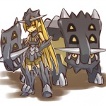 1:1 alternate_species armor bastiodon blonde_hair cosplay duo female fossil_pokemon generation_4_pokemon hair hitec human humanized long_hair mammal nintendo pokemon pokemon_(species) pokemon_trainer shield simple_background white_background yellow_eyes