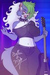 2024 2:3 absurd_res anthro bestiademimbre big_breasts breasts canid canine canis clothed clothing digital_media_(artwork) female five_nights_at_freddy's five_nights_at_freddy's:_security_breach fur gesture guitar hair hand_gesture hi_res mammal multicolored_body multicolored_fur musical_instrument plucked_string_instrument purple_body purple_fur red_clothing roxanne_wolf scottgames smile solo steel_wool_studios string_instrument teeth tongue tongue_out two_tone_body two_tone_fur v_sign white_hair wolf yellow_eyes