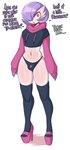 2024 alternate_color blush clothed clothing crossdressing english_text femboy fingers footwear front_view full-length_portrait gardevoir generation_3_pokemon hair hi_res high_heels hoodie legwear male meme meme_clothing nintendo not_furry open_mouth paggi_outfit platform_footwear platform_heels pokemon pokemon_(species) portrait purple_hair saltyxodium shoes simple_background solo text thong topwear underwear white_background