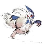 1:1 anthro balls blue_body blue_fur colored_sketch foreskin front_view fur generation_3_pokemon genitals head_tuft hi_res humanoid_genitalia humanoid_penis male nintendo no_sclera oselotti penis pokemon pokemon_(species) red_eyes shiny_pokemon signature simple_background sketch solo tail tuft white_background white_balls white_body white_fur white_tail zangoose