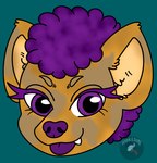 anthro cute_fangs female fur hair hyena mammal markings purple_eyes purple_hair solo spots spotted_hyena spotted_markings tan_body tan_fur wreckandscrap xorphyah_(wreckandscrap)