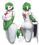 absurd_res big_breasts breasts clothed clothing duo female gardevoir generation_3_pokemon green_hair hair hi_res humanoid kirlia mammal menyang nintendo not_furry pokemon pokemon_(species) red_eyes solo