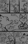 2022 anthro canid canine chair clothing comic conditional_dnp dialogue disney english_text fan_character female fox furniture group hi_res male mammal michelle_densmore monochrome mrs._wilde offscreen_character red_fox simple_background sound_effects speech_bubble table tangerine_(artist) text true_fox uniform zootopia