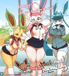 2023 anthro big_breasts bottomwear breasts burgerkiss canid canine clothed clothing conditional_dnp curvy_figure dialogue digital_media_(artwork) eevee eeveelution english_text female generation_1_pokemon generation_4_pokemon generation_6_pokemon glaceon group heart_eyes heart_symbol hi_res leafeon looking_at_viewer mammal miniskirt nintendo pokemon pokemon_(species) school_uniform skirt sylveon text thick_thighs thigh_gap uniform vee_(burgerkiss) wide_hipped_anthro wide_hipped_female wide_hips