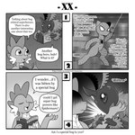 1:1 alternate_species arthropod bite comic comic_book dragon english_text female friendship_is_magic hasbro hi_res insect lepidopteran monochrome moth my_little_pony mythological_creature mythological_scalie mythology queen_chrysalis_(mlp) scalie spike_(mlp) superhero text url vavacung