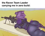 anthro bear big_butt bubble_butt butt distracted english_text epic_games female fortnite fortnite:_battle_royale gun hi_res khraart mammal meme pose ranged_weapon raven_team_leader rifle shadow_face shitpost sniper_rifle solo tailless text thick_thighs unaware weapon