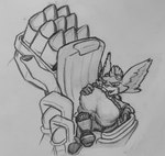 abdominal_bulge anthro belly belly_expansion expansion hi_res league_of_legends machine male male/male mecha nommsalotl oral_vore riot_games rumble_(lol) rumbling_stomach solo squirming tencent traditional_media_(artwork) vore yordle