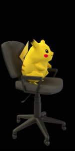 1:2 3d_(artwork) 3d_animation ambiguous_gender animated black_background chair cheek_spots digital_media_(artwork) feral fur furniture generation_1_pokemon loop mammal meme nintendo no_sound pikachu pokemon pokemon_(species) rodent short_playtime simple_background solo spinning swivel_chair torturedtorchic webm yellow_body yellow_fur