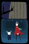 2:3 ambiguous_gender anthro arthropod black_body clean_diaper clothed clothing comic diaper diaper_fetish digital_media_(artwork) duo english_text female hi_res hollow_knight hornet_(hollow_knight) insect simple_background size_difference soiledvessels team_cherry text the_knight_(hollow_knight) vessel_(species) wearing_diaper