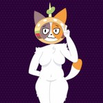 1:1 2024 anthro arm_tuft breasts calico_cat cheezborger_(chikn_nuggit) chest_tuft chikn_nuggit clothing digital_media_(artwork) dipstick_tail domestic_cat featureless_breasts featureless_crotch felid feline felis female fluffy fur gesture hand_gesture headgear headwear mammal markings navel nude ph739 short_tail shoulder_tuft simple_background slightly_chubby smile solo tail tail_markings tuft v_sign white_body