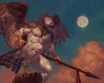 2024 5:4 accipitrid accipitriform anthro avian avian_feet back_wings beak biceps bird black_beak cloud digital_media_(artwork) eagle feathered_wings feathers feet full_moon harpy_eagle hi_res holding_melee_weapon holding_object holding_polearm holding_spear holding_weapon looking_forward male melee_weapon moon muscular muscular_anthro nipples non-mammal_nipples nude nude_anthro pecs polearm realistic scuted_arms scuted_legs scutes signature solo spear tail tail_feathers talon_hands talons taran_fiddler toes vein veiny_arms veiny_muscles weapon wereavian werebird werecreature wereeagle weretober weretober2024 wings yellow_scutes